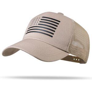 Khakhi 65% Cotton, 35% Polyester American Flag Trucker Hat  for Men Women